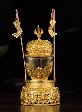 藏式密宗金刚杵托巴碗全铜鎏金托巴供碗法器佛前家用供奉供杯摆件