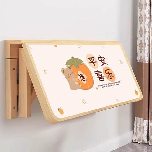 墙面壁挂置物架实木可折叠一字隔板架多功能简易学习桌电脑办公桌