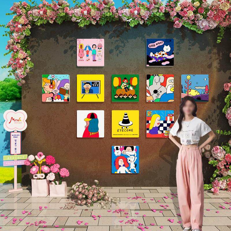 网红签到写真区布局户外庭院民宿花墙装饰露营风格风格餐厅贴墙