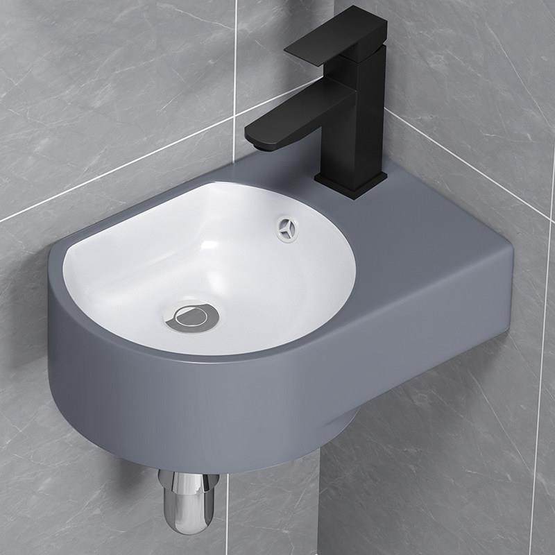 新中式小户型挂墙式陶瓷洗手盆迷你彩色简易窄边洗脸盆壁挂洗漱盆