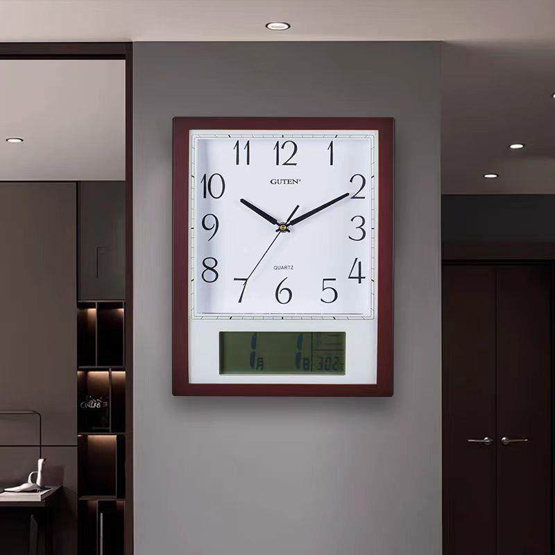 金钟宝日历温度计挂钟客厅长方形静音时钟现代简约卧室石英钟挂表