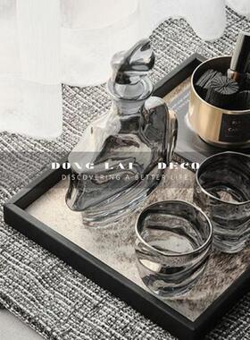 轻奢风天然马毛托盘样板房间软装设计师摆件套装茶几组合桌面装饰