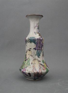 景德镇仿古陶瓷乾隆粉彩婴戏图花瓶家居装饰展柜摆件收藏做旧瓷器