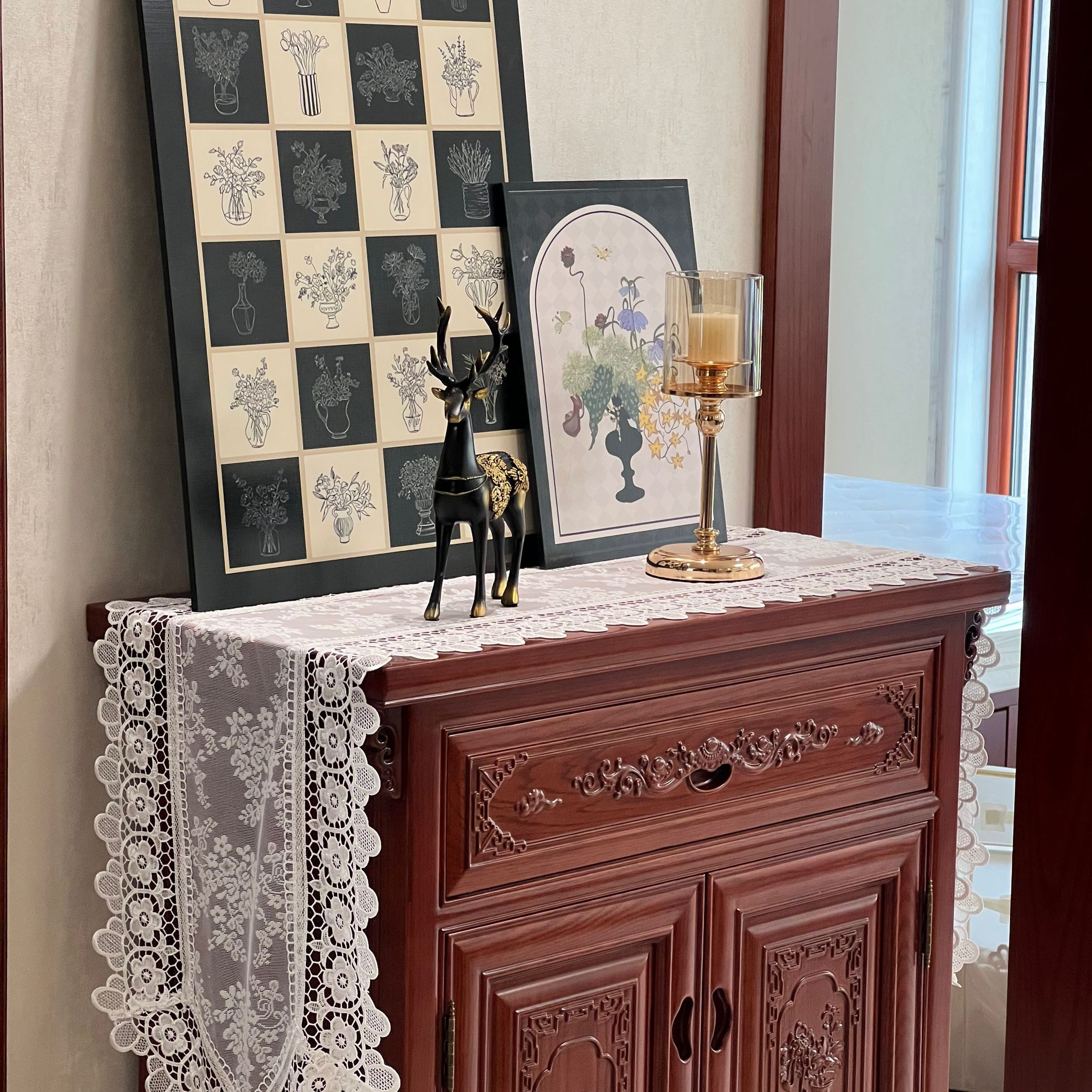 美式轻奢复古高端花卉桌旗