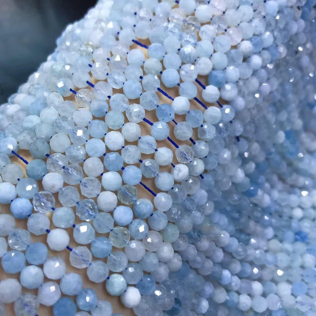 2025天然水晶 2MM 3MM 4MM 天然海蓝宝切面刻面散珠 切角足球面半