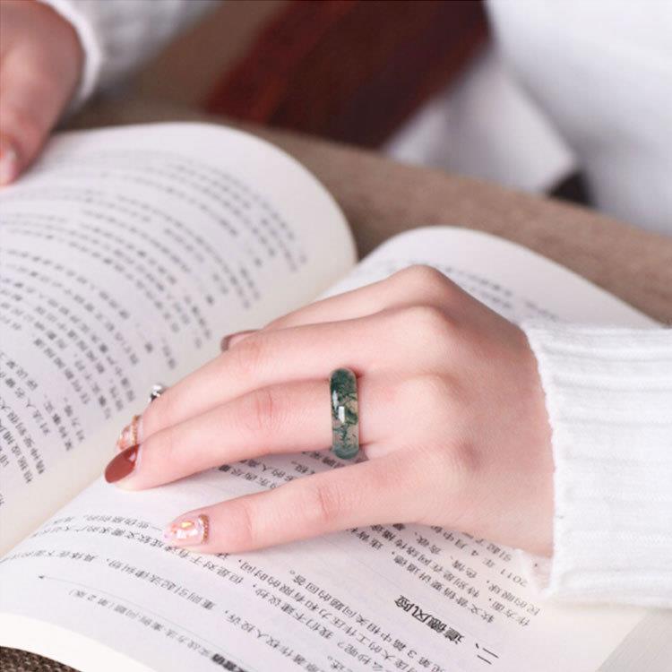 2026冰透天然纹水草玛瑙戒指男女情侣款玉石指环硬玉玛瑙戒指首饰