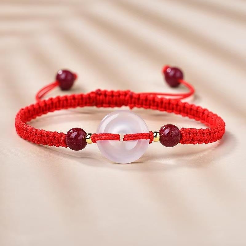 2026玉髓平安扣手链女款情侣红绳编织朱砂手绳本命年送女友男生手