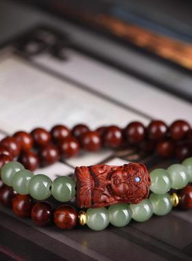 2026非洲小叶紫檀赞比亚血檀8MM双圈手链DIY东陵玉雕刻度母男女款