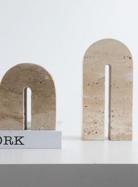 2026简约大理石黄色洞石刻纹摆件艺术装饰售楼处样板房玄关客厅工