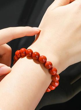 2026晶德珠宝 天然满肉南红玛瑙圆珠手串本命年红色手链饰品礼物
