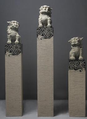 2026新中式仿石仿古栓马柱客厅玄关大型落地招财狮子貔貅麒麟装饰