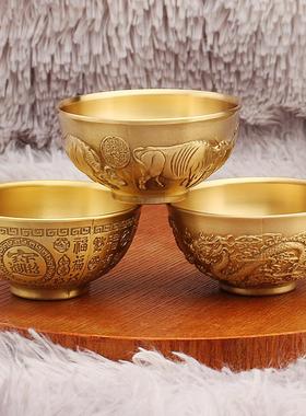 2026黄铜五牛供水碗中式家居餐厅装饰摆件佛具双龙百福铜碗金属工