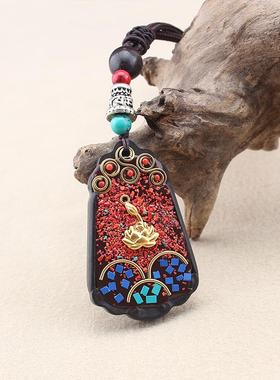 2026民族风尼泊尔莲花黑檀木毛衣链异域风情唐卡吊坠项链男女百搭