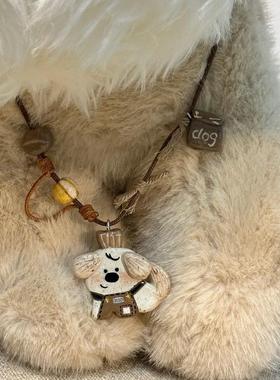 2026小狗咖啡师 长链编绳可爱百搭项链锁骨链精致气质配饰吊坠颈