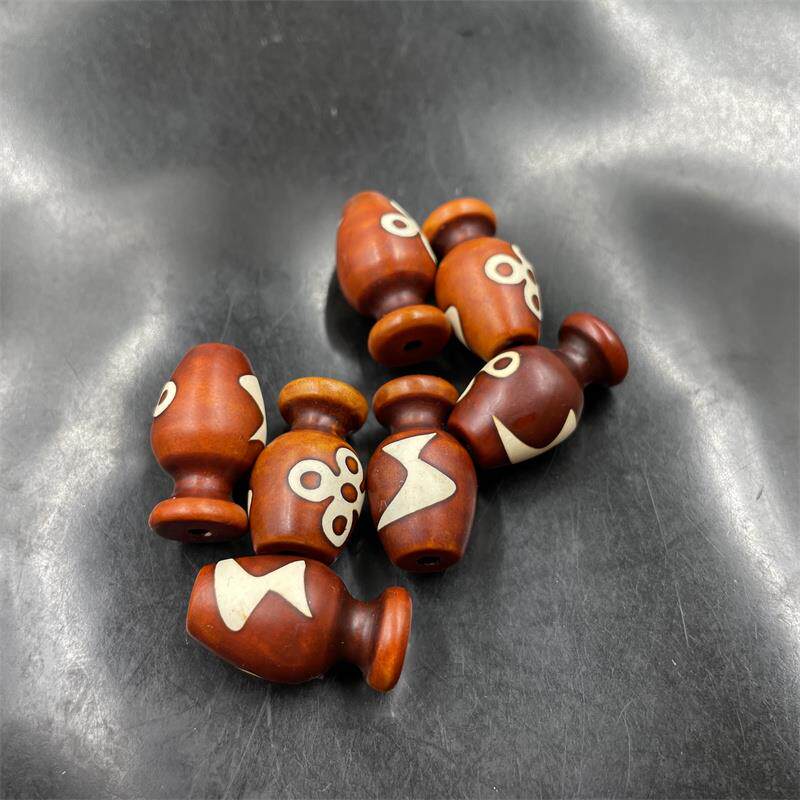 2026四海玉器 藏式覆古天珠玛瑙花瓶散珠 五眼闪电老玛瑙花瓶珠子