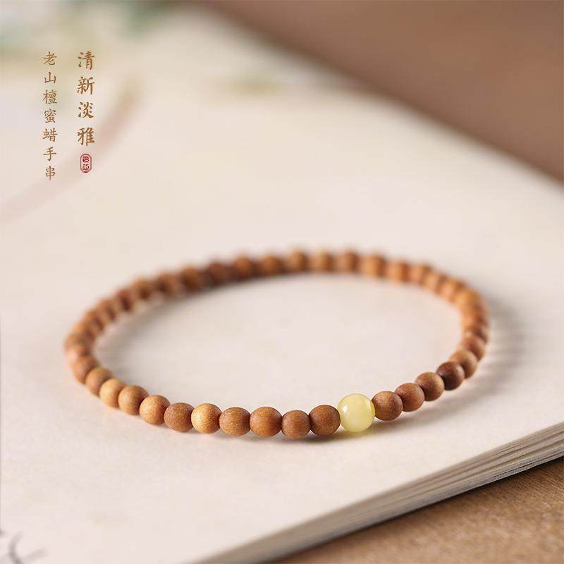 2026印度老山檀香手串DIY蜜蜡超细4mm单圈念珠朱砂女士手链多款随