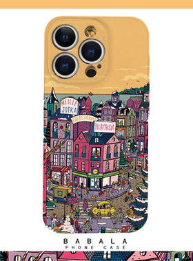 橙色卡通插画城市网红菲林二合一手机壳适用苹果17nova14华为p70mate60小米15opporeno14vivo荣耀300iPhone16