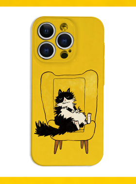 黄色椅子炸毛潦草小猫菲林二合一手机壳适用苹果17nova14华为p70mate60小米15opporeno14vivo荣耀300iPhone16