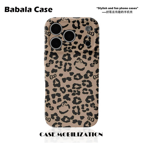 卡通波点豹纹KT猫猫菲林二合一手机壳适用苹果17nova14华为p70mate60小米15opporeno14vivo荣耀300iPhone16