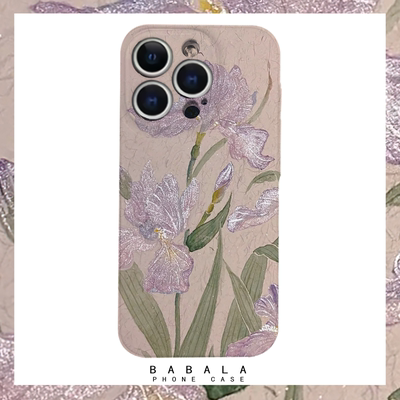 国风鸢尾花高级紫国画菲林二合一手机壳适用苹果17nova14华为p70mate60小米15opporen14ovivo荣耀300iPhone16