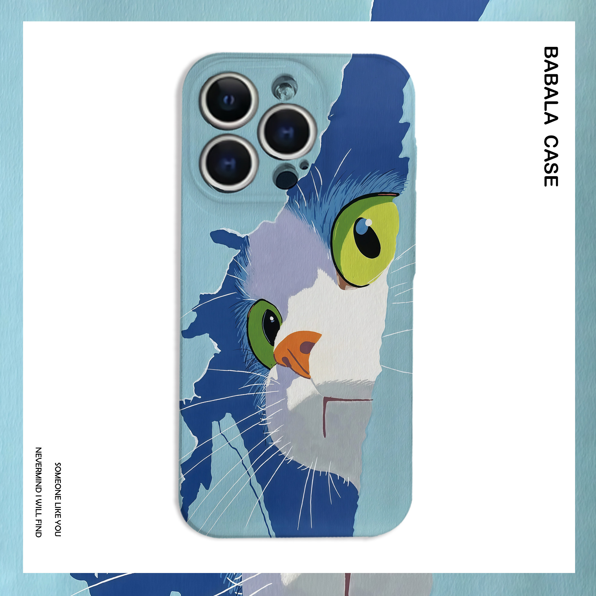 涂鸦蓝色猫咪好奇凝视菲林二合一手机壳适用苹果17nova14华为