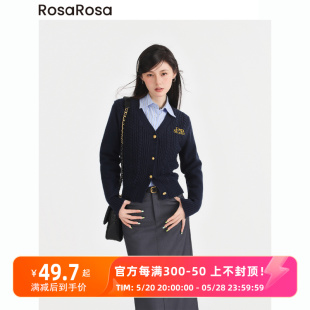 外套春季 RosaRosa 毛衣开衫 LOGO刺绣内搭针织衫 学院风V领修身 上衣