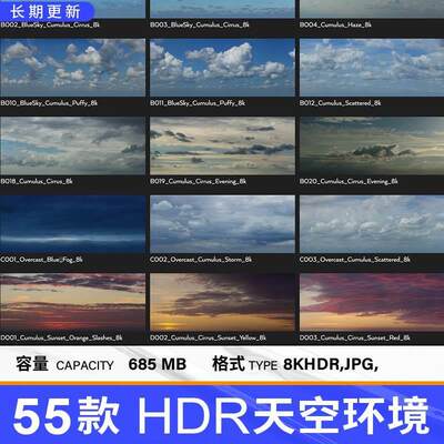 C4D天空环境HDR 8K日落黄昏jpg贴图支持BlenderOC渲染器3Dmax通用