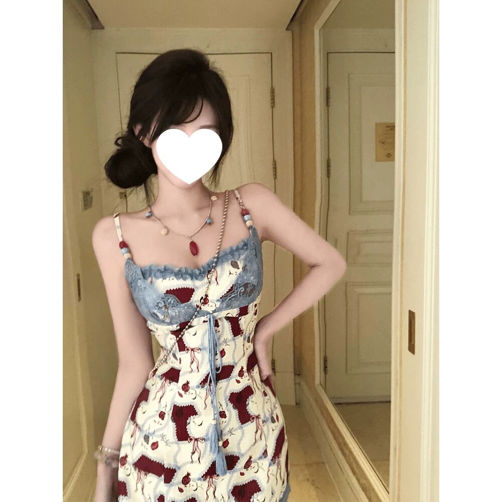 碎花吊带连衣裙子女夏季纯欲性感辣妹包臀裙收腰显瘦小个子短裙