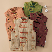 国风盘扣纯棉花马甲女士秋冬夹棉外穿棉坎肩休闲时尚 外搭棉花马夹