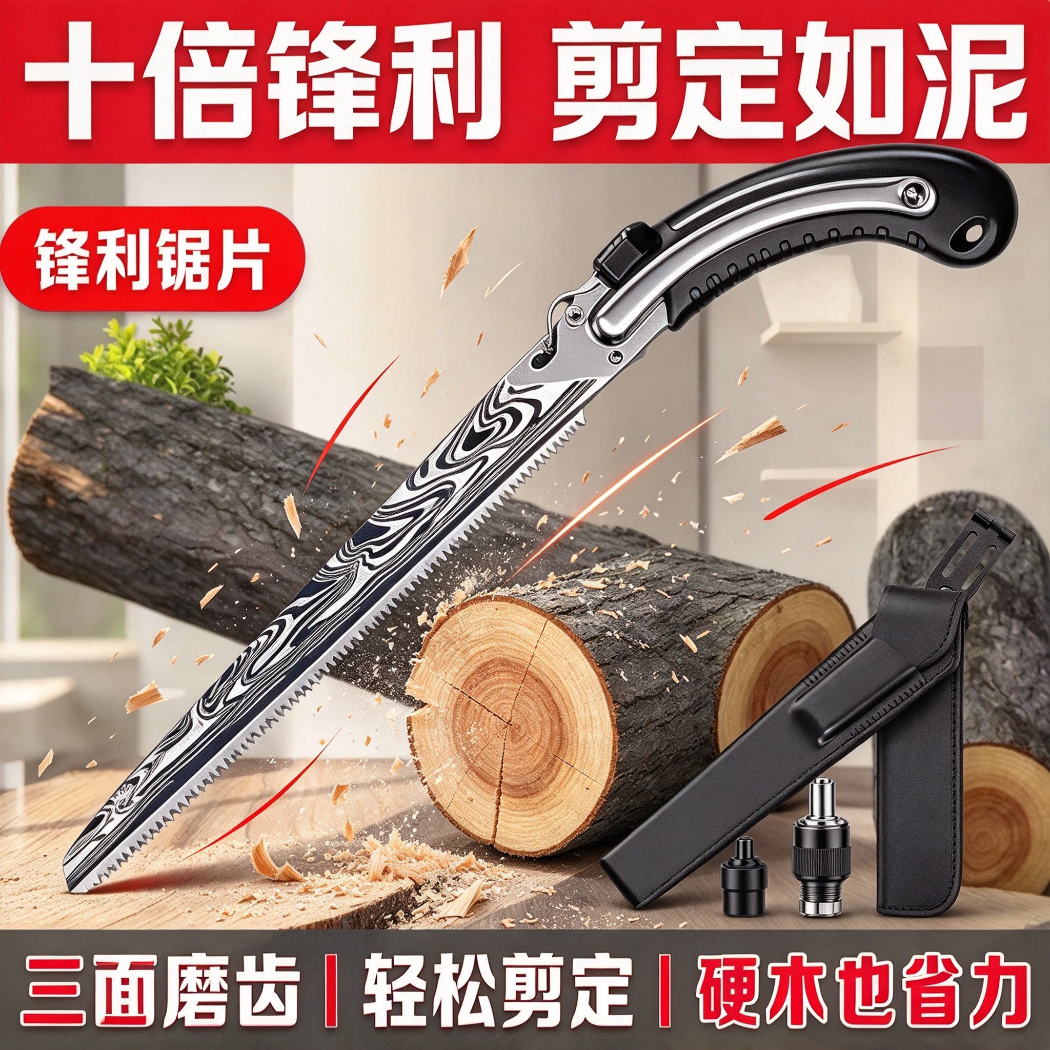 德国大马士革钢手锯三面磨齿锋利