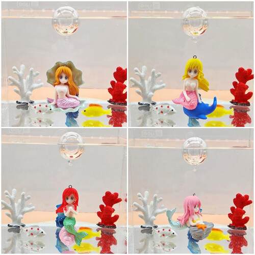 高档蓝胖子潜水员贝壳美人鱼水族箱鱼缸造景摆件装饰品小摆件沉水