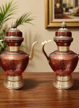 藏式红铜做旧高茶壶酥油茶壶吉祥净敬水壶手工加厚供水壶供奉摆件