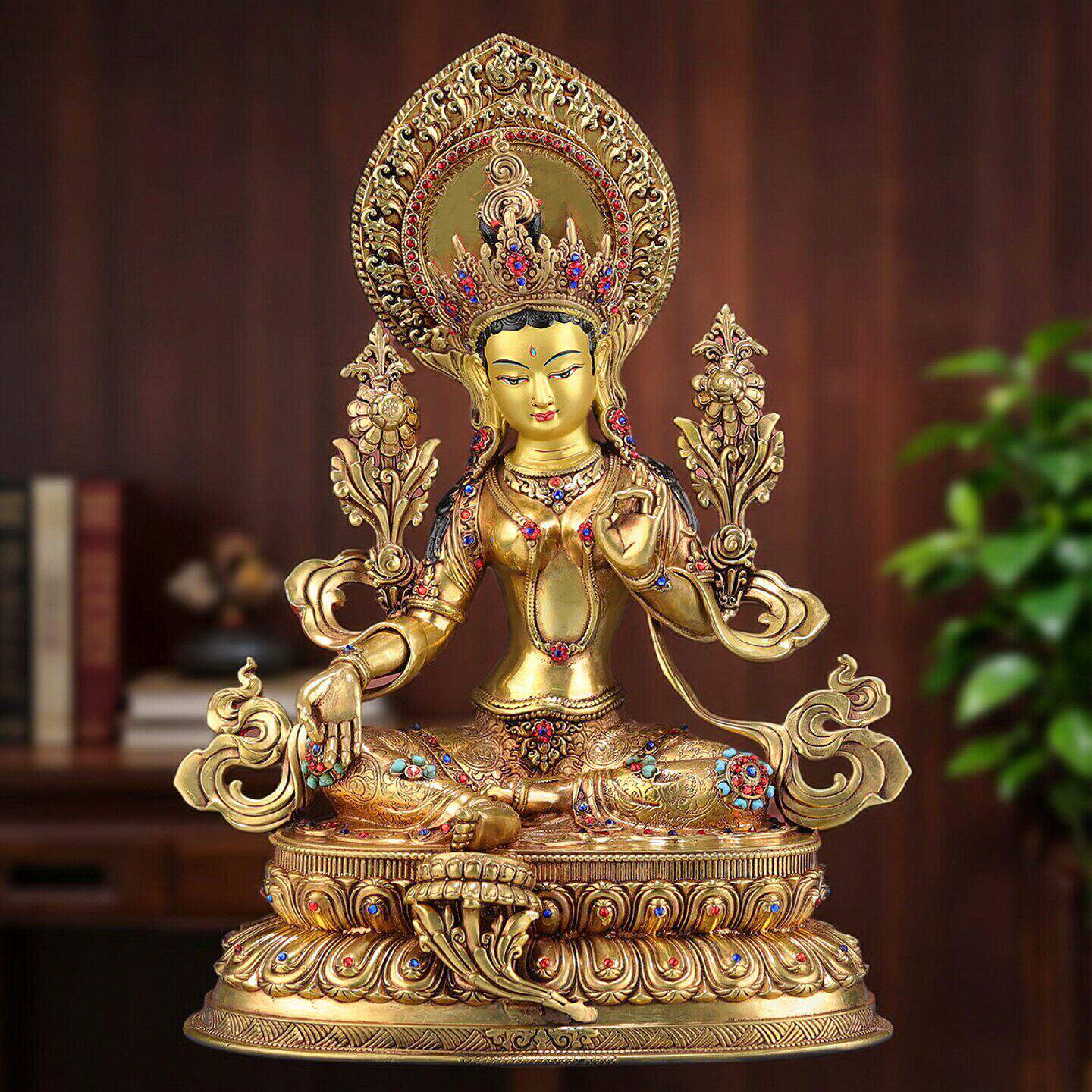 尼泊尔工艺度母文殊黄财神观音莲师释迦药师长寿佛像7寸1尺1.5尺