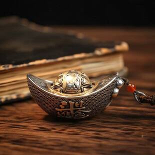 白铜黄铜复古款六字真言元宝手把件铜器办公室客厅摆件可旋转饰品