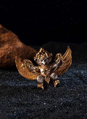 藏式S925纯银镀24K金低温珐琅金翅大鹏鸟个性项坠挂件男女吊挂坠