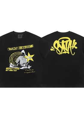 美潮Syna world字母印花夏季男女Drill风高街嘻哈宽松休闲短袖T恤