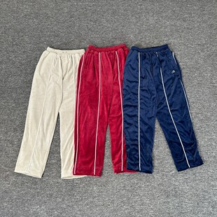 潮牌corteiz恶魔岛刺绣LOGO丝绒运动高街宽松休闲潮牌男女直筒裤