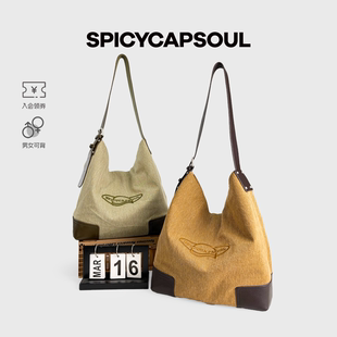 【烟熏鼠尾草】SpicyCapSoul树木纹理帆布头层牛皮单肩斜挎托特包