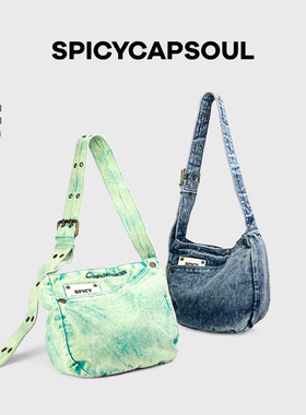 【开心马骝】SpicyCapsoul原创街头少年感水洗牛仔港风小众邮差包