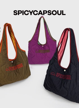 【美术生】SpicyCapSoul小众尼龙拼色单间充棉单肩腋下托特包