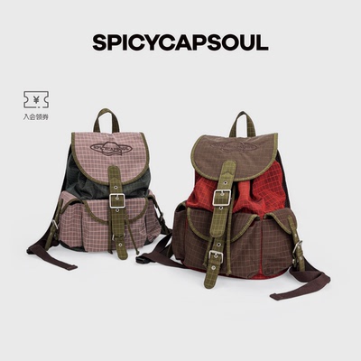 小众配色复古风拼色防水双肩包