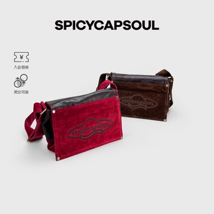 【古早邮差】SpicyCapSoul头层牛皮配绒布复古邮差包单肩斜挎包