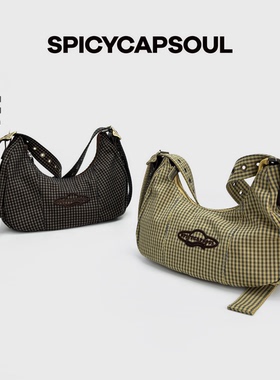 【咸蛋包】SpicyCapSoul池金物原创小众格子单肩斜挎弯月hobo包
