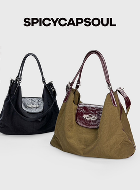 【闹市穿梭/大】SpicyCapSoul原创定制梭织尼龙配头层牛皮托特包