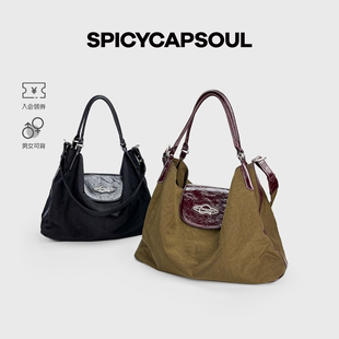 【闹市穿梭/大】SpicyCapSoul原创定制梭织尼龙配头层牛皮托特包