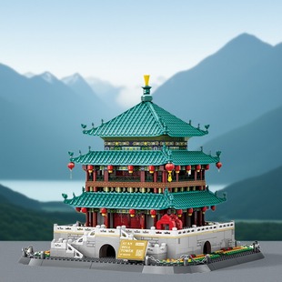 2025新款西安钟楼积木黄鹤楼中国风古建筑高难度模型男孩拼装玩具