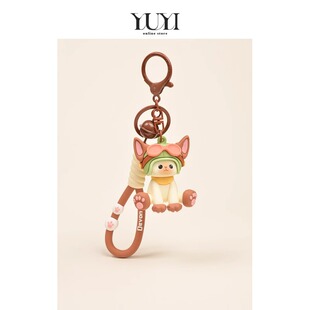 YUYI可爱头盔飞行员眼镜德文猫小猫咪情侣钥匙扣书包挂件一对挂饰