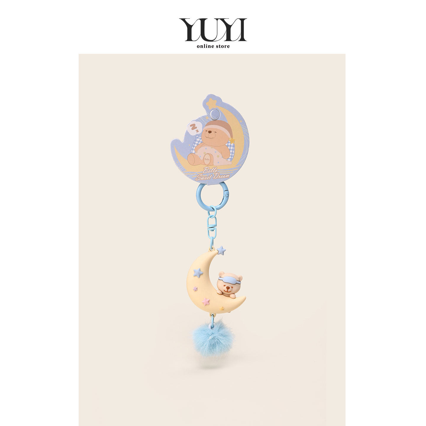 YUYI原创可爱治愈贝拉熊晚安月亮小熊车钥匙扣男书包包挂件女挂饰