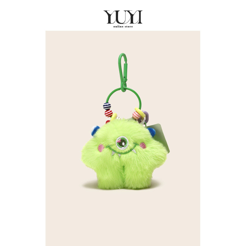 YUYI可爱绿色怪兽毛绒公仔紫色钥匙扣情侣书包包挂件车挂饰玩偶女