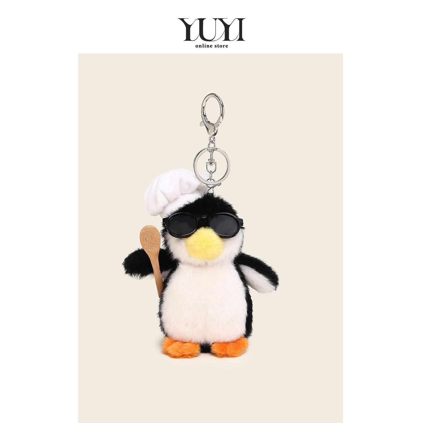 YUYI原创抽象搞怪高雅人士厨师企鹅毛绒玩偶公仔书包包挂件钥匙扣